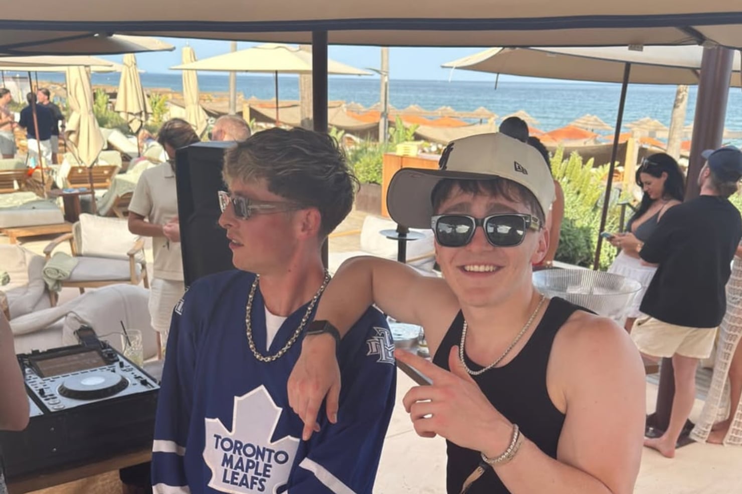 Tom Did It and GW of MORELIFE at the decks at a daytime party by the sea