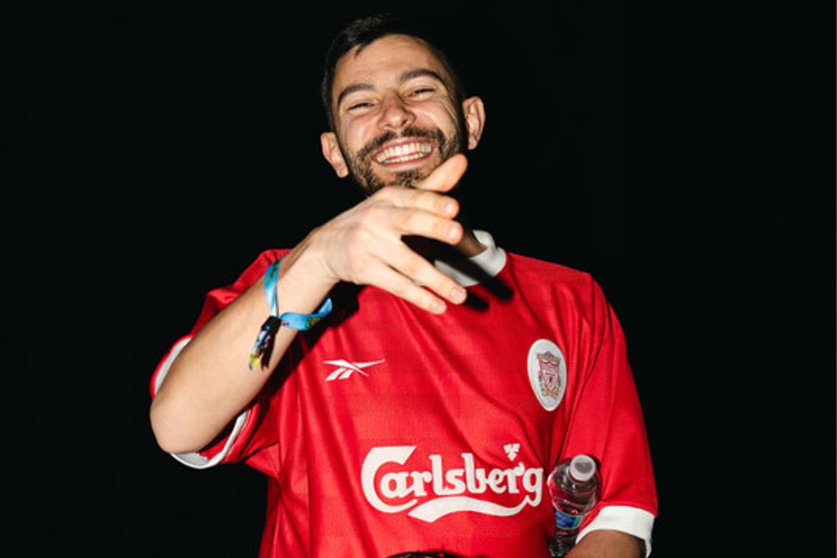 Hamdi, the Oxford UK bass producer behind Skanka, in a Liverpool shirt