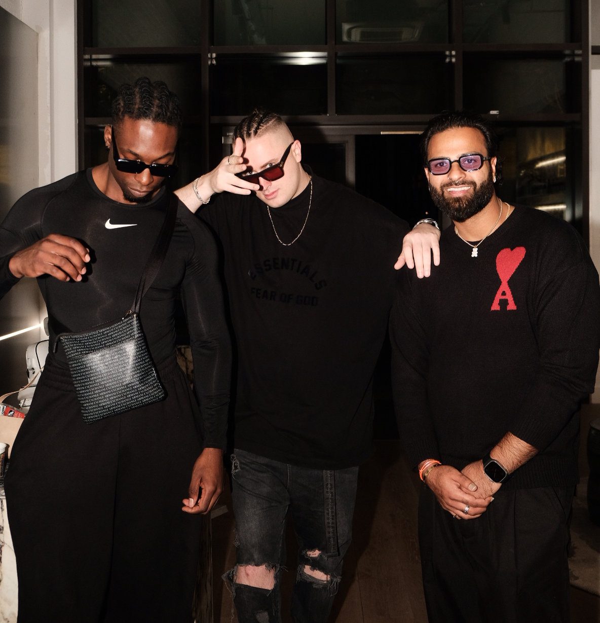 MNEEMO (centre) with Ravi Sharma of Neon Black (right) and a fellow creative at the House of MNEEMO x Neon Black project