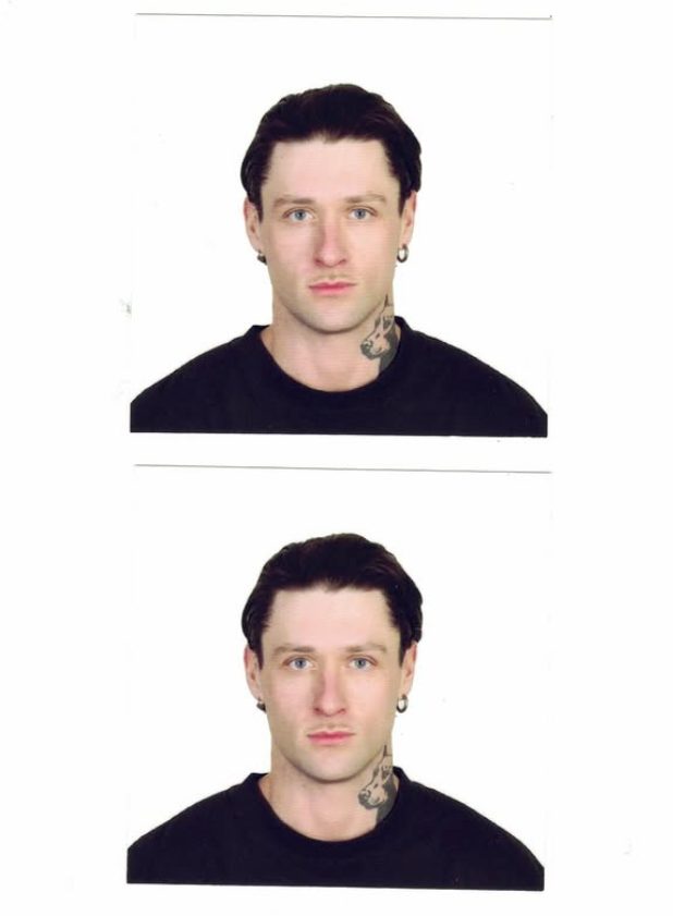 KETTAMA Real Name Evan Campbell with dark hair and tattoos, wearing a black shirt and earrings, is shown in two identical portrait photos against a white background.