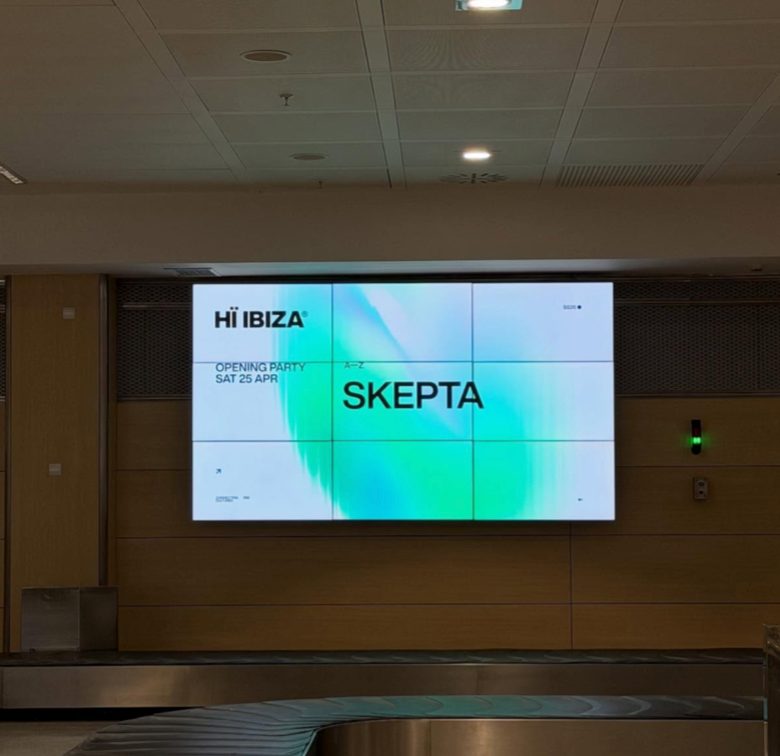 Hi Ibiza opening party screen announcing Skepta on Saturday 25 April
